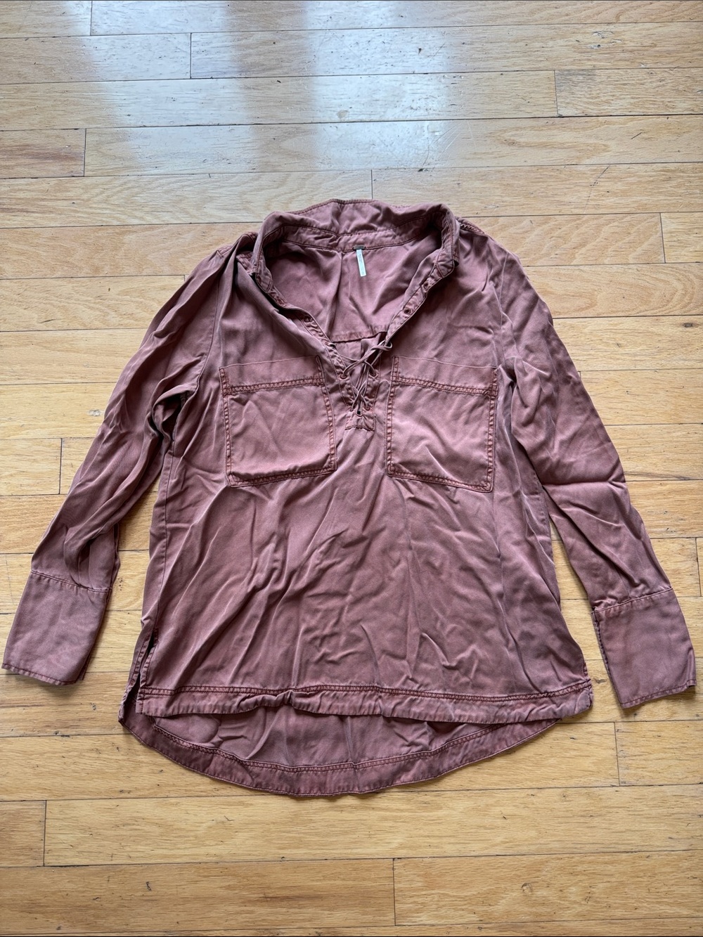 Free People Lace-Up Long Sleeve Tunic in Mauve